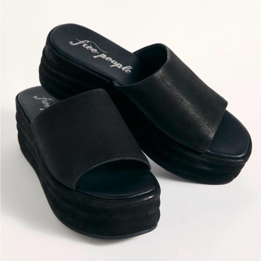 Free People Black ‘Harbor Flatform’  Platform Sandal Slides